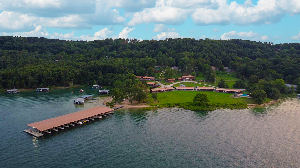 Panoramic Ozark Mountain view from Coppermine Lodge on Beaver Lake